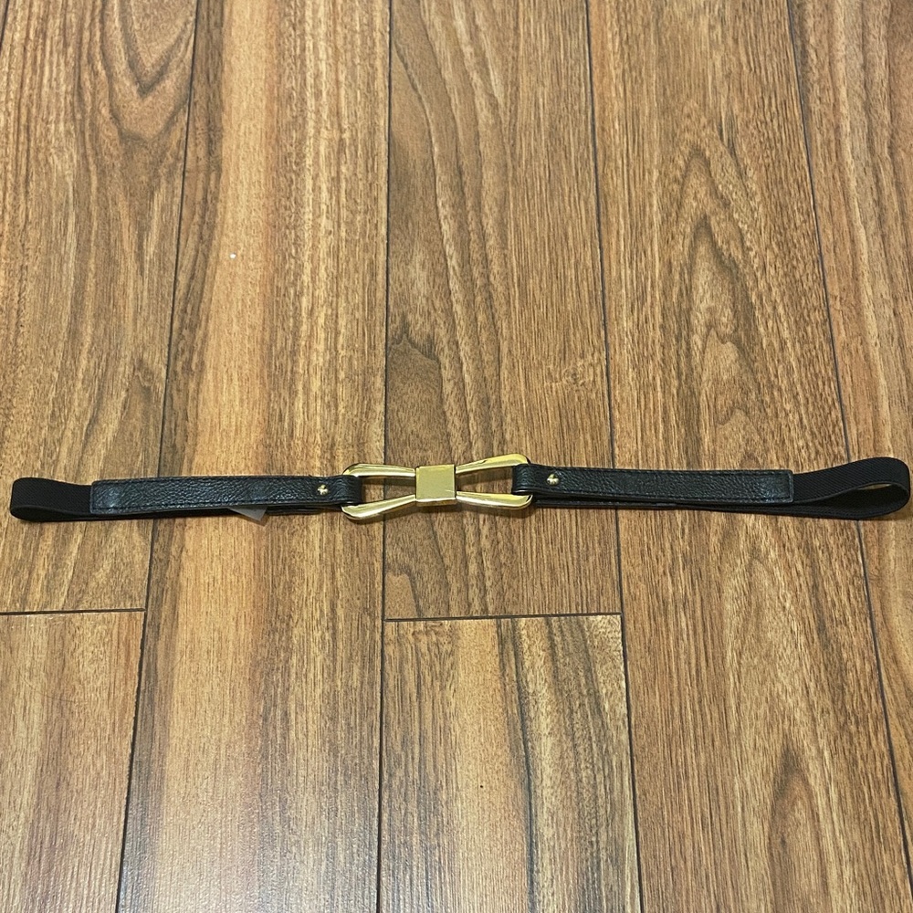 Thyme Maternity Black Belt with Gold Bow-Link Buckle